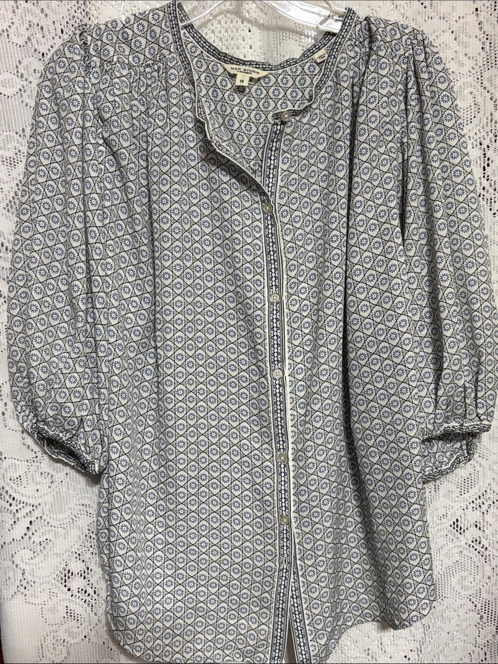 Max Studio Light Blue Printed Long Sleeve Button-Front Dress size 1X